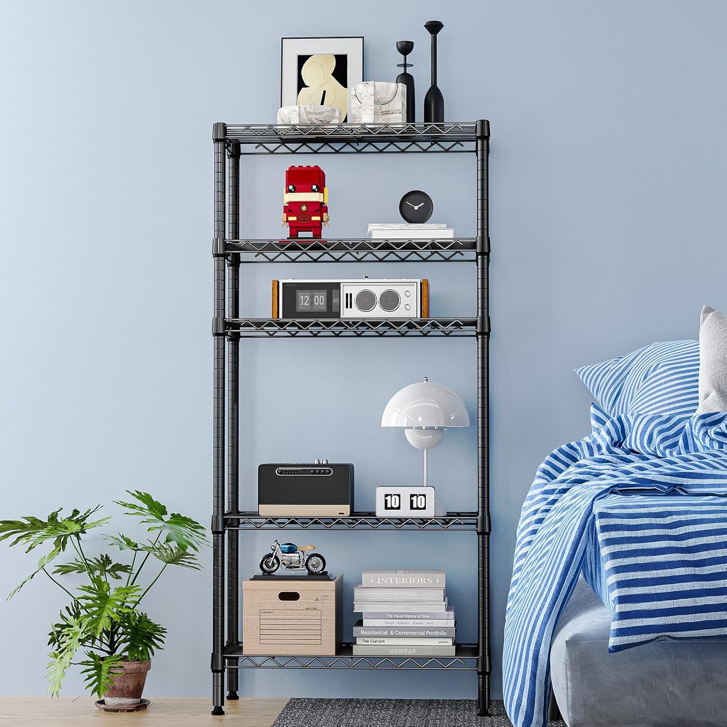 5 Tier Wire Storage Shelf Unit Steel Shelving Black Wire Pantry Shelves 12*28*58