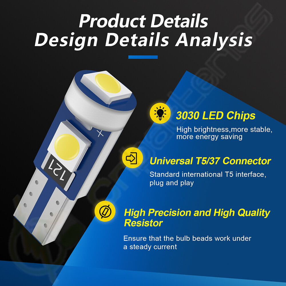 20PCS T5 73LED 3030SMD Instrument Cluster Dash Light Bulb Kit Twist Socket White