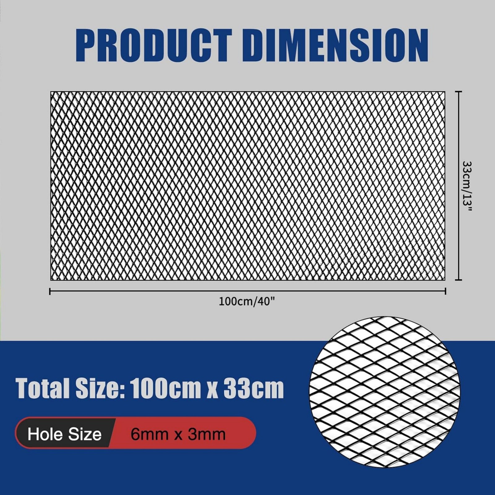 Universal Car Grill Mesh 40" x 13", Black-Painted 3 x 6mm Rhombic Hole black