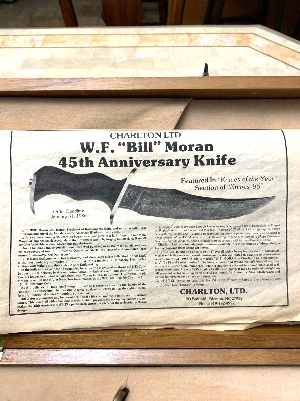 W.F. *BILL* Moran DAMASCUS Commemorative ST-23Handcrafted with finest materials