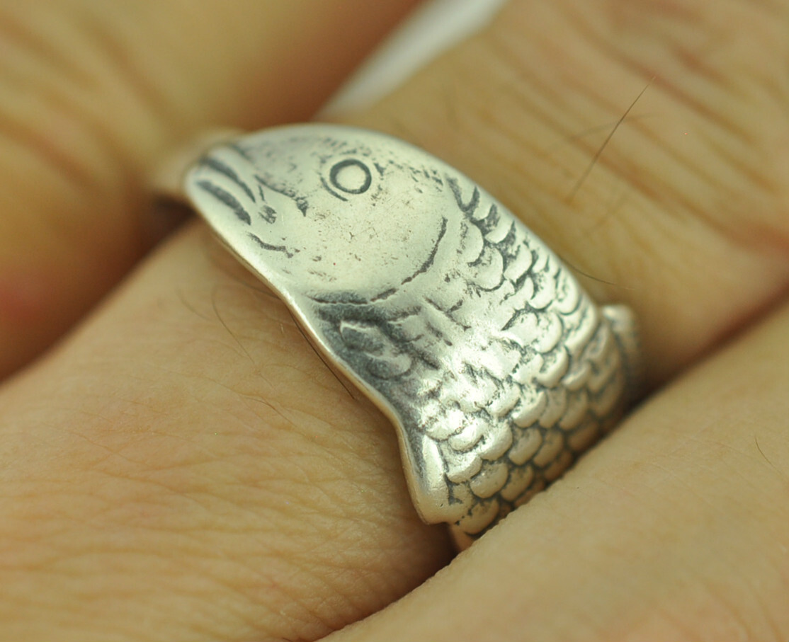 Dainty Solid 925 Sterling Silver Small Fish Adjustable Spoon Ring