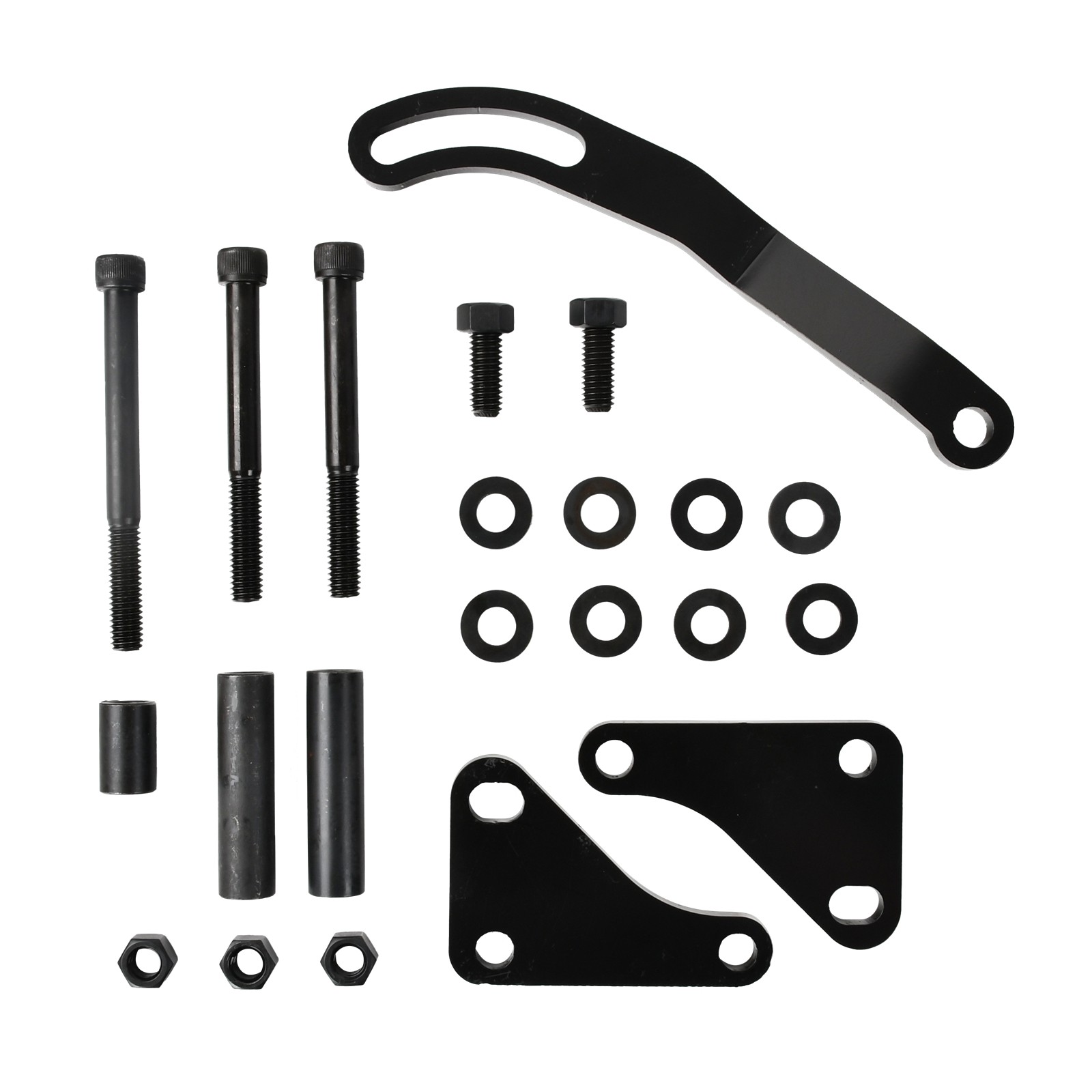 For Small Block Chevy SBC 350 Black Steel Long Water Pump Pulley & Bracket Kit