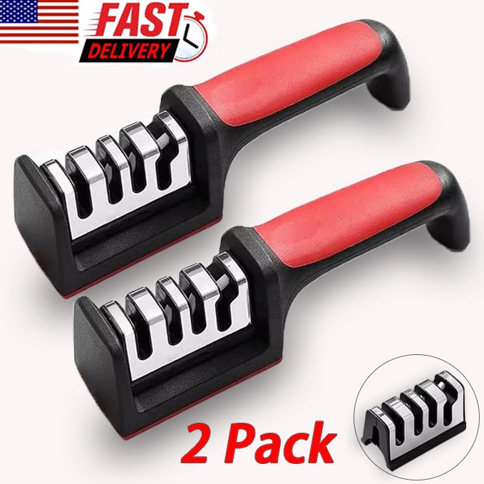 2 Pcs 4 in 1 Knife Sharpener 4 Stage for Ceramic Steel Knives and Scissors
