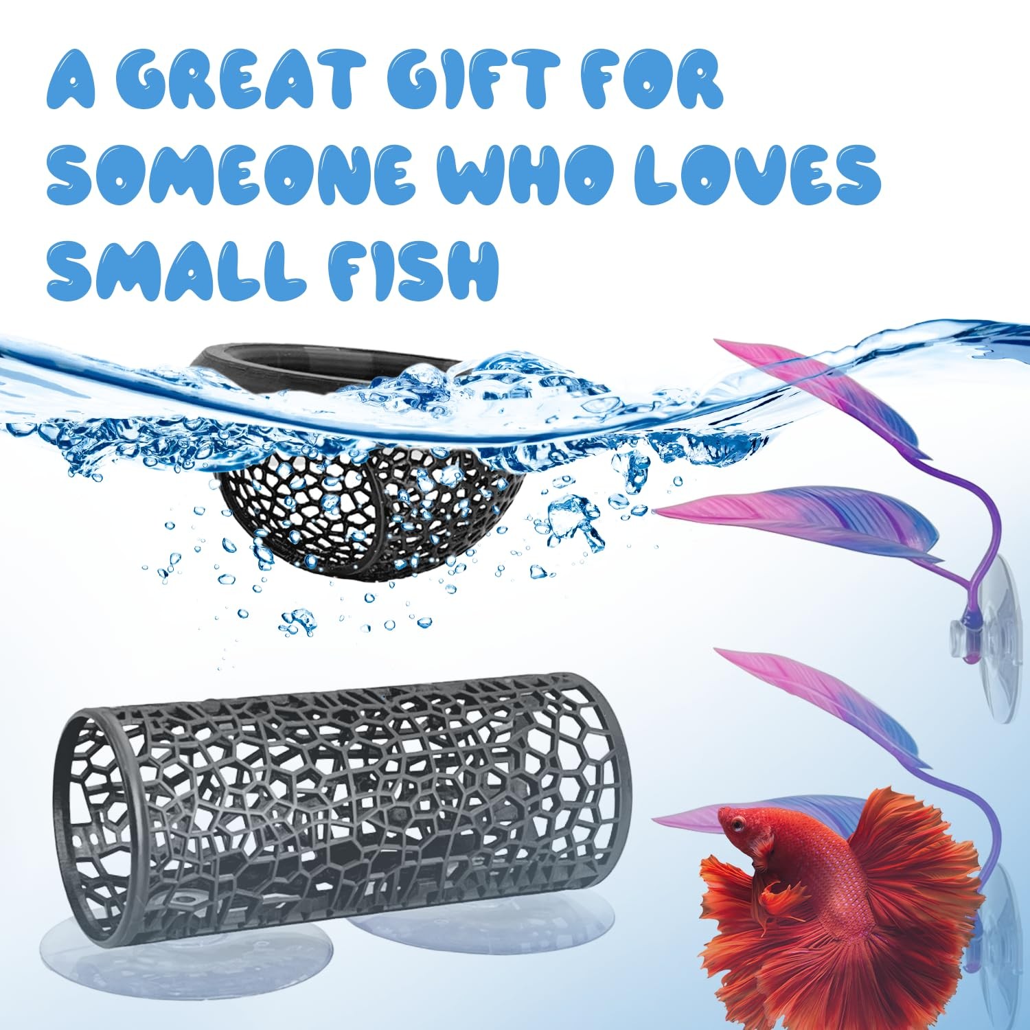 4 Pcs Betta Fish Hammock & Toy Set, Suction Cup Tunnel, Floating Betta Fish S