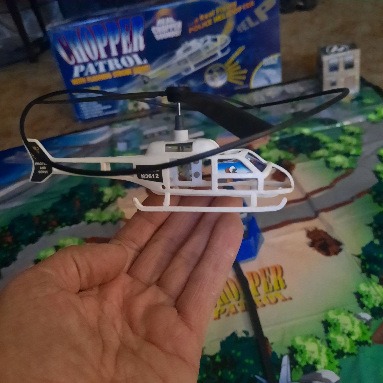 Chopper Patrol Battery Operated Flying Police Helicopter Playset Tested Working!