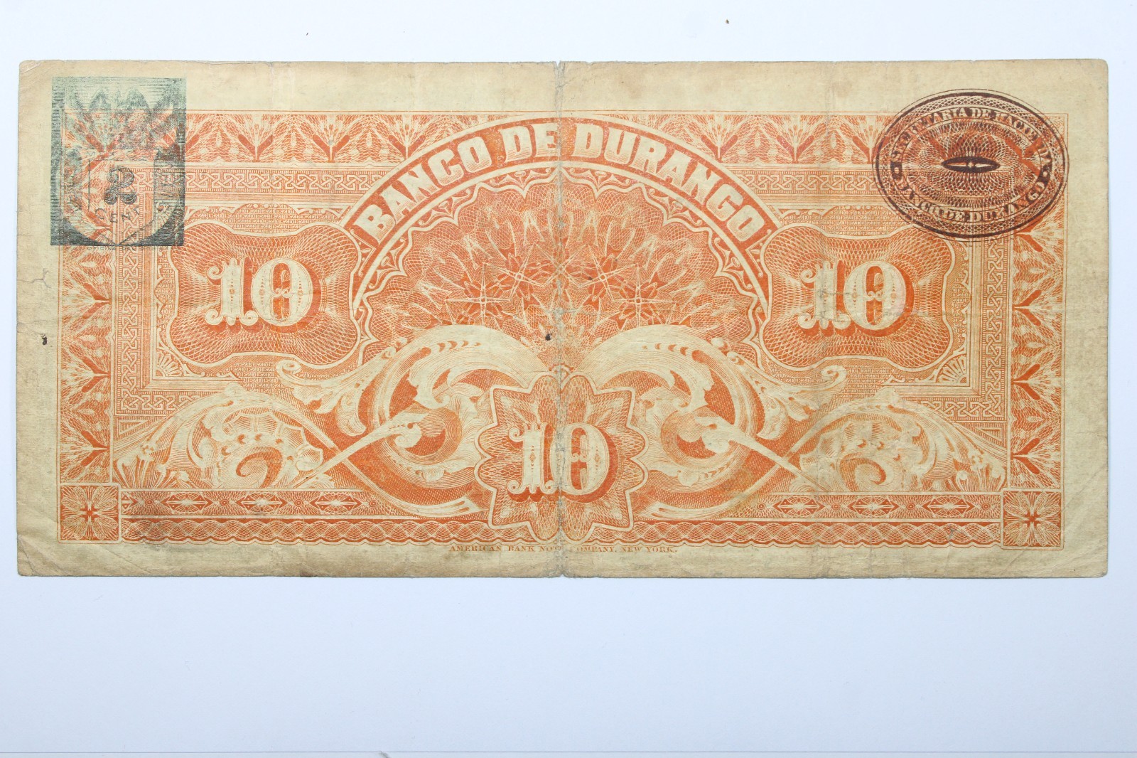 1913 Mexico / Durango 10 Pesos Series G Circulated Banknote # 0439