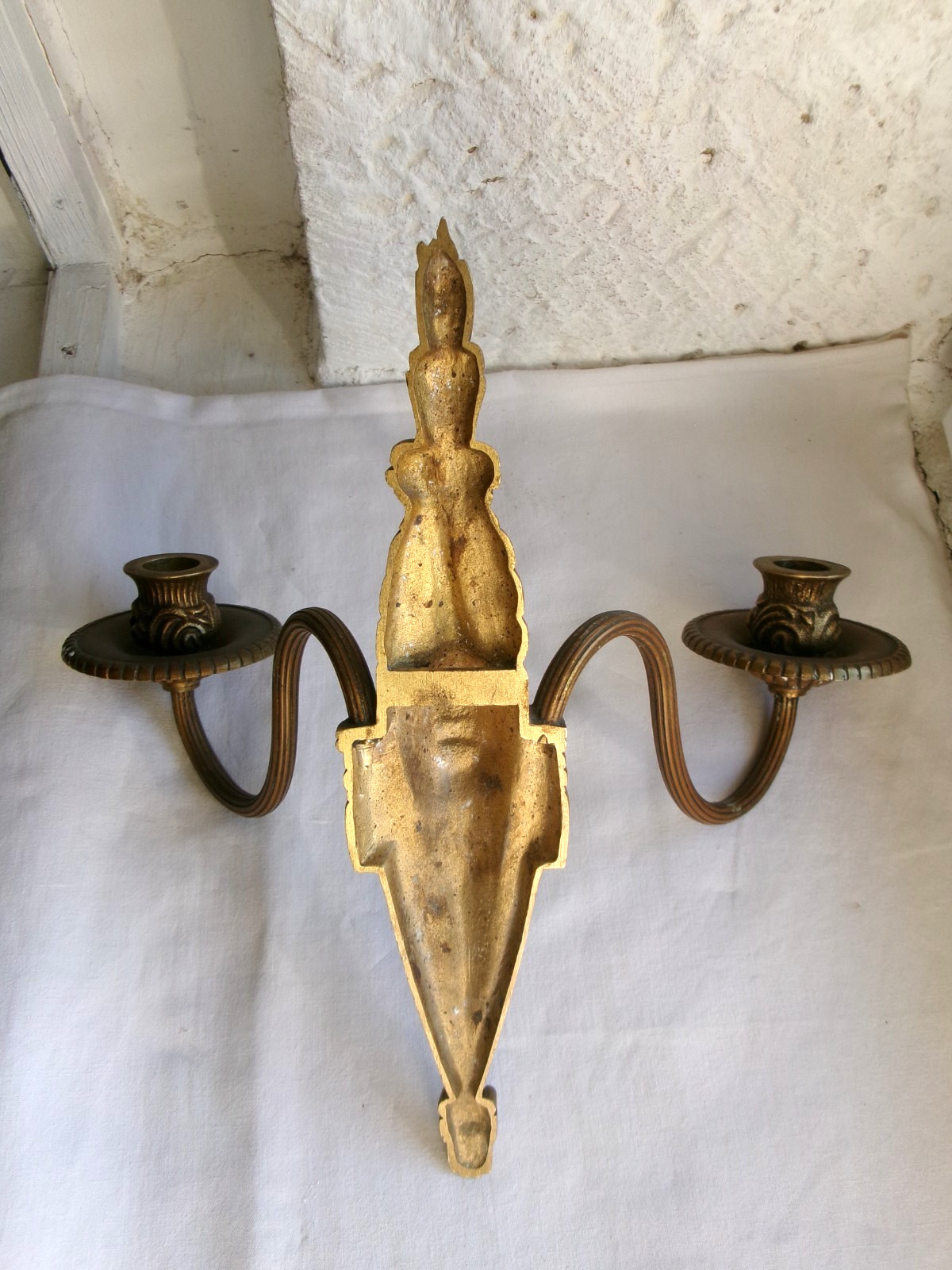 French 1 antique brass bronze wall candle holder ornately pattern