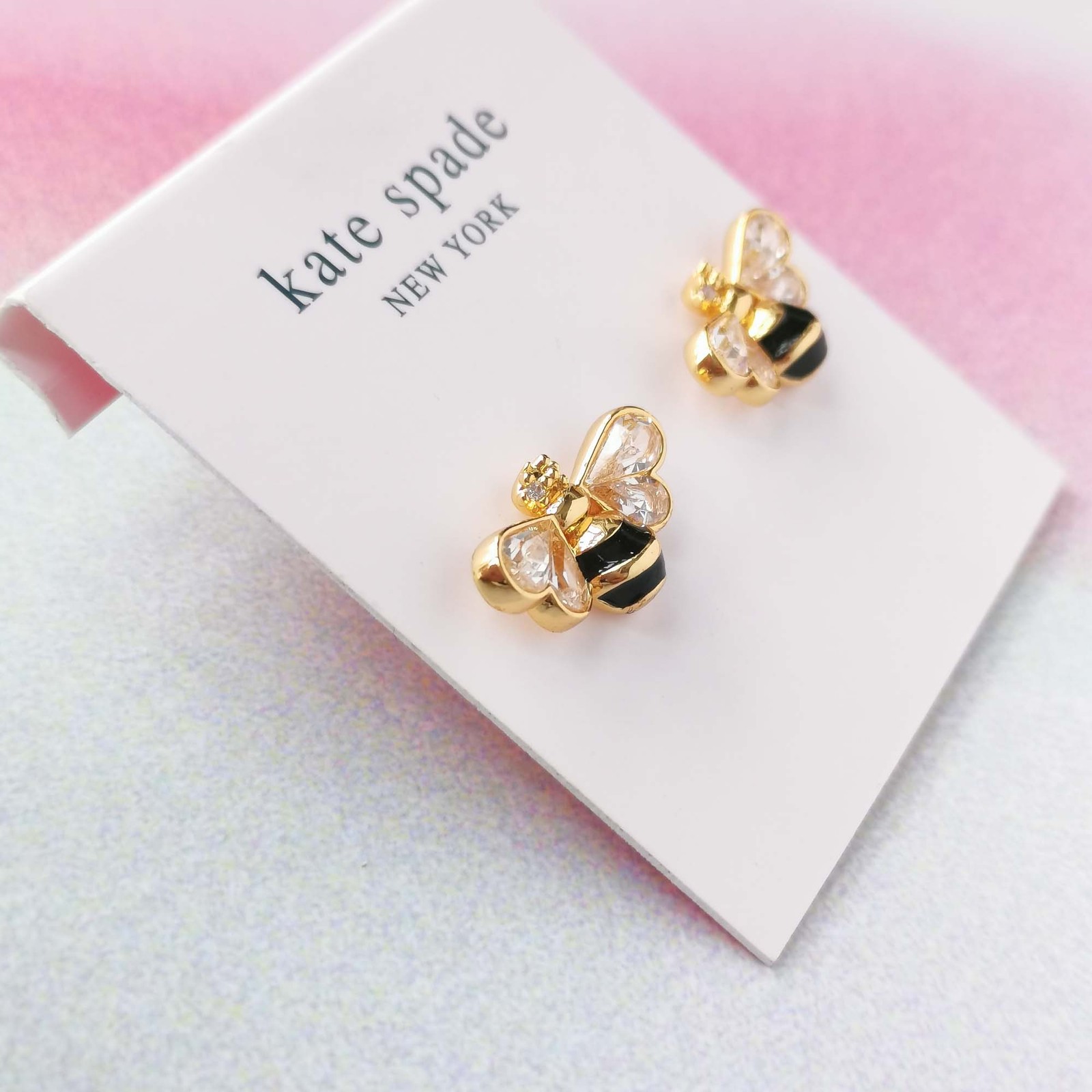 New. Kate Spade Gold black all abuzz stone bee stud earrings