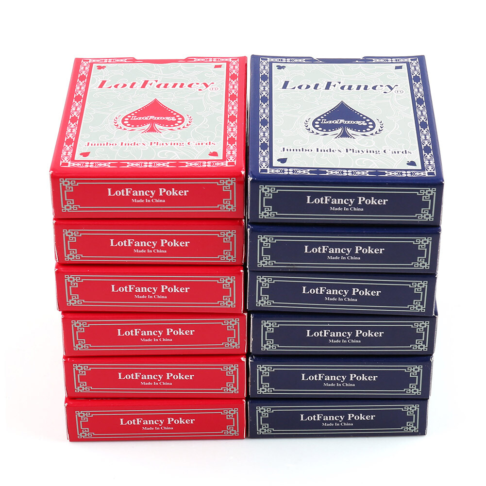 LotFancy Playing Cards Jumbo Index 12 Decks of Cards Poker Size 6 Red 6 Blue Lot