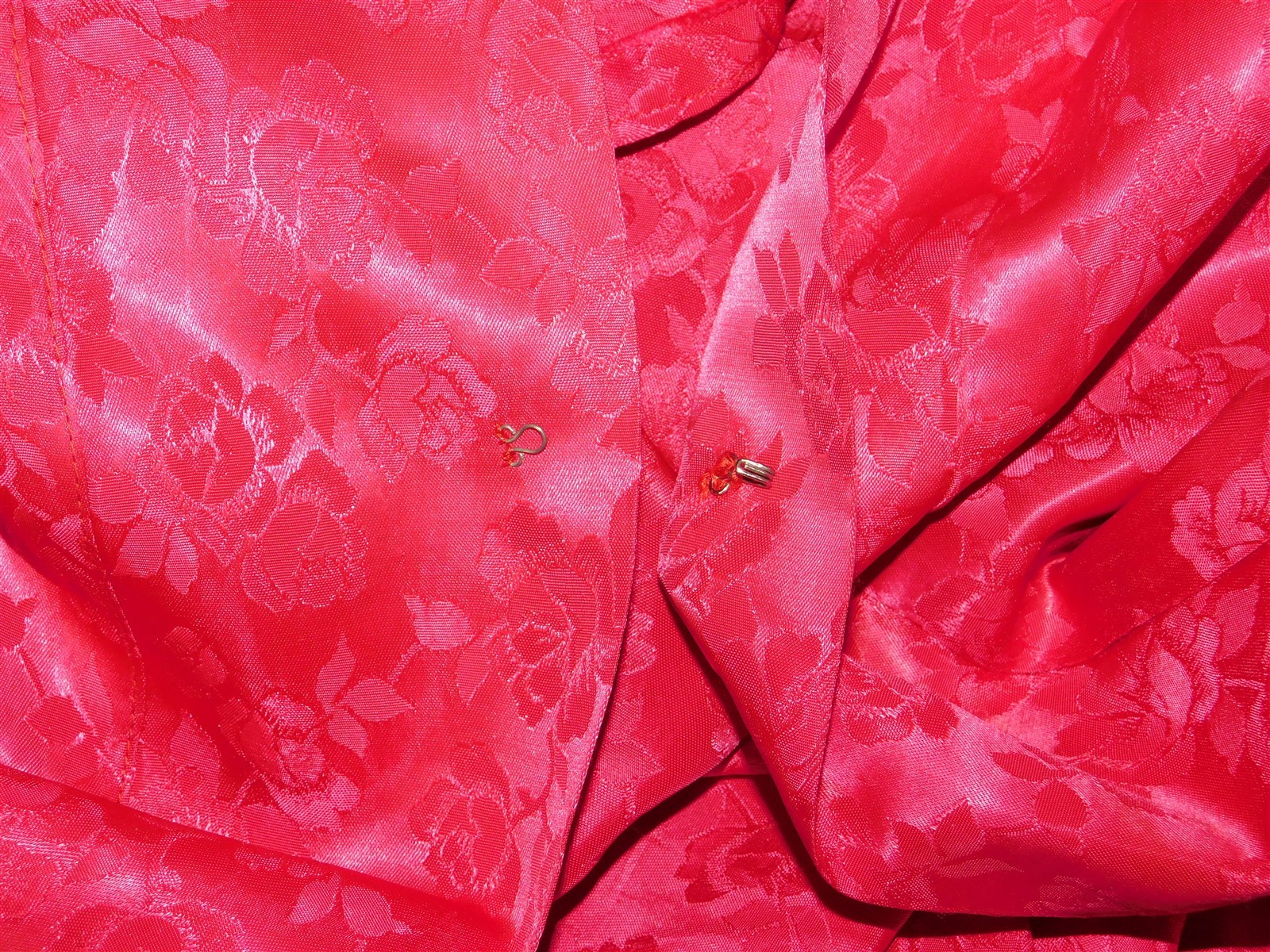 Vtg Womens Fuchsia Pink Floral Silk Damask Full Length Kimono Robe Nightwear