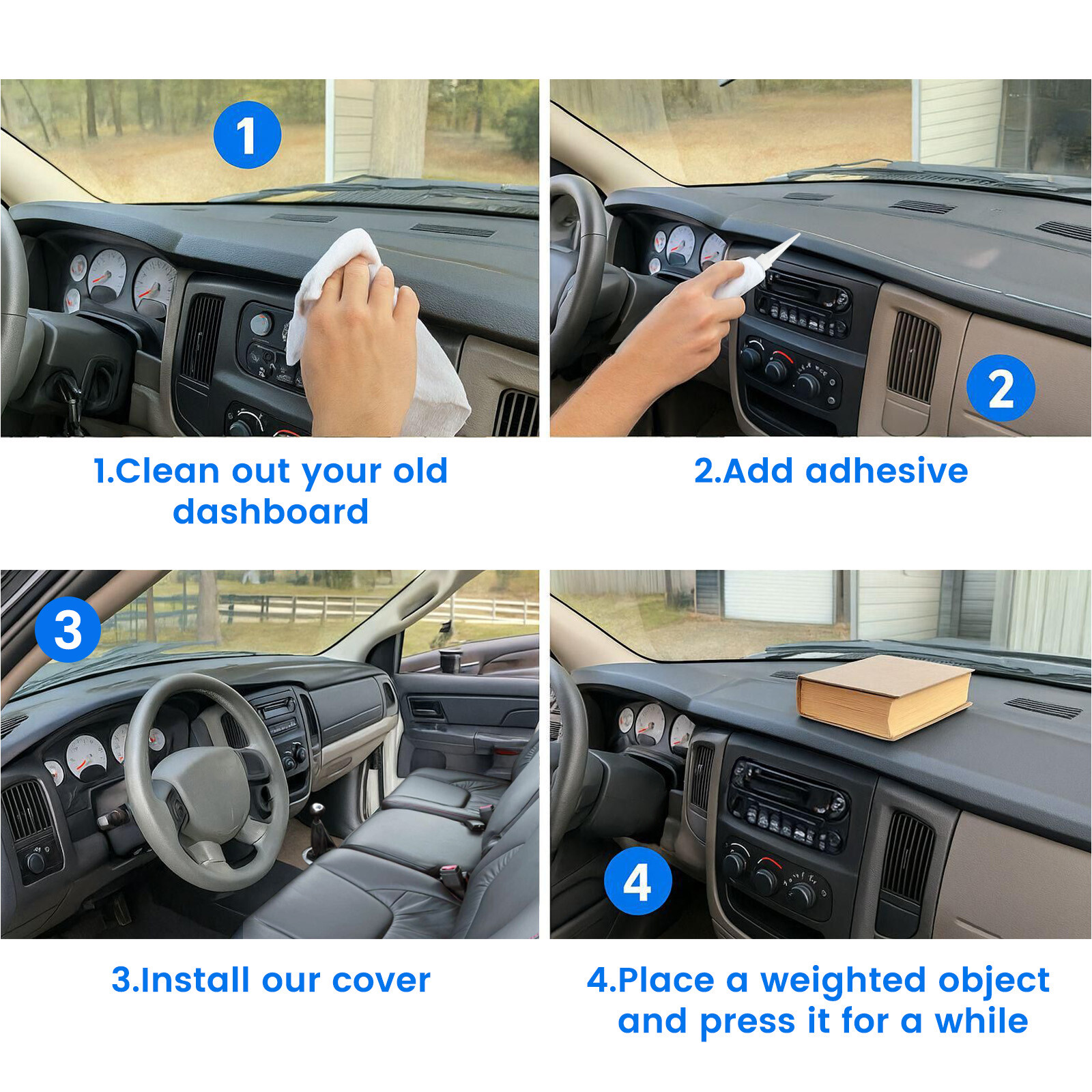 Molded Dash Cover Overlay W/Free Adhesive For Dodge Ram 1500/2500/3500 2002-2005