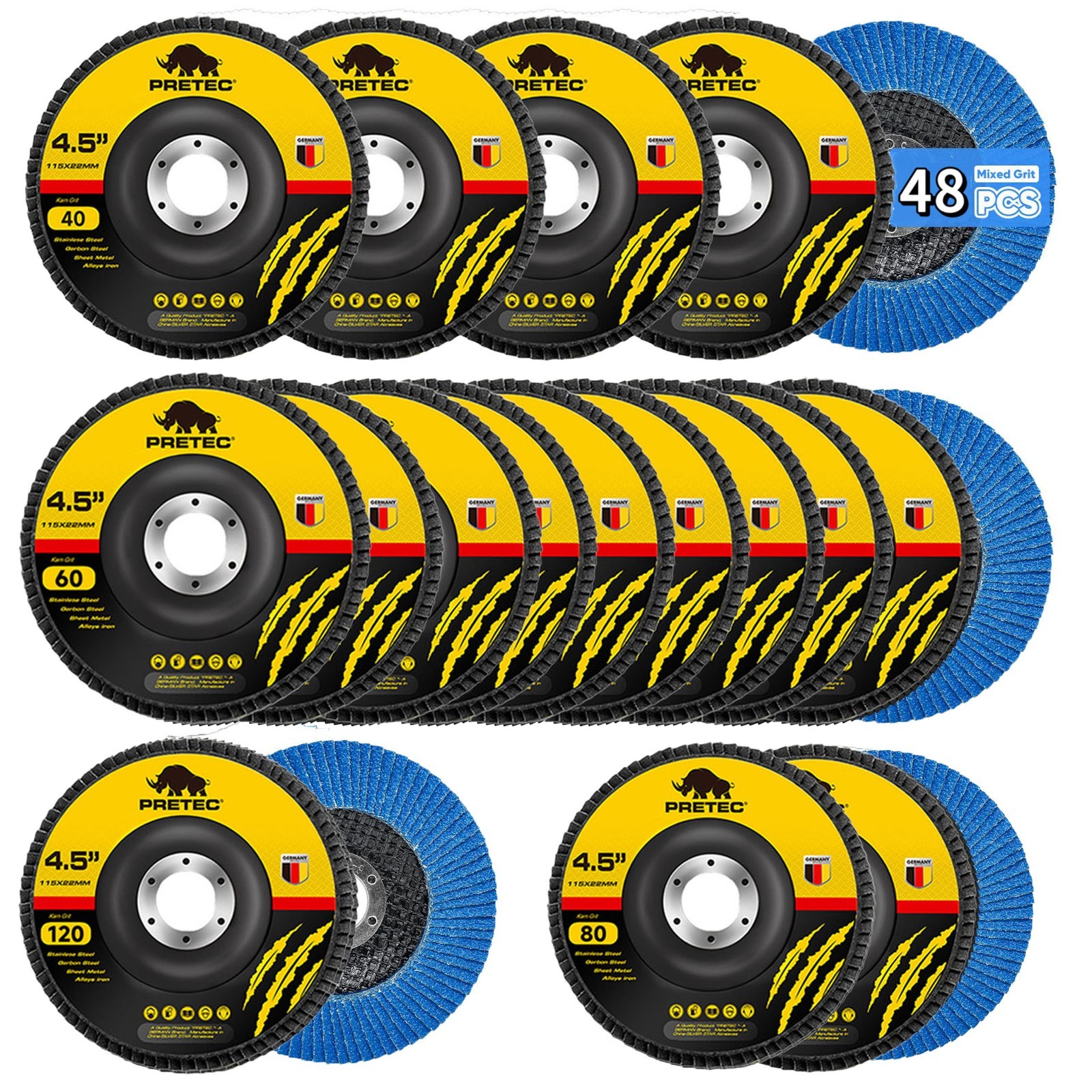 48x 4.5" Flap Grinding Wheels 4-1/2 x7/8" 40 60 80 120 Grit Grinder Sanding Disc