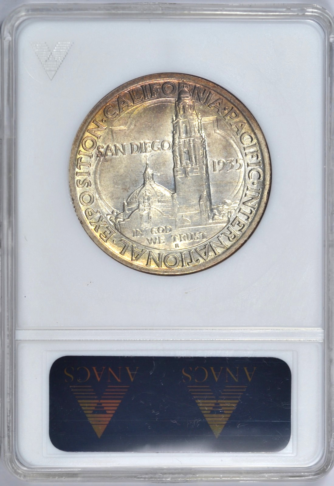 1935-S SAN DIEGO HALF DOLLAR ANACS MS64 4-DIGIT SERIAL SOAPBOX