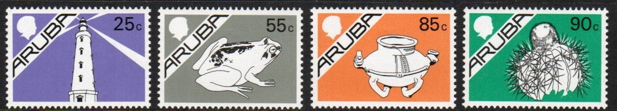 Aruba Stamp 4, 8, 12, 13  - Lighthouse, frog, cactus, pot