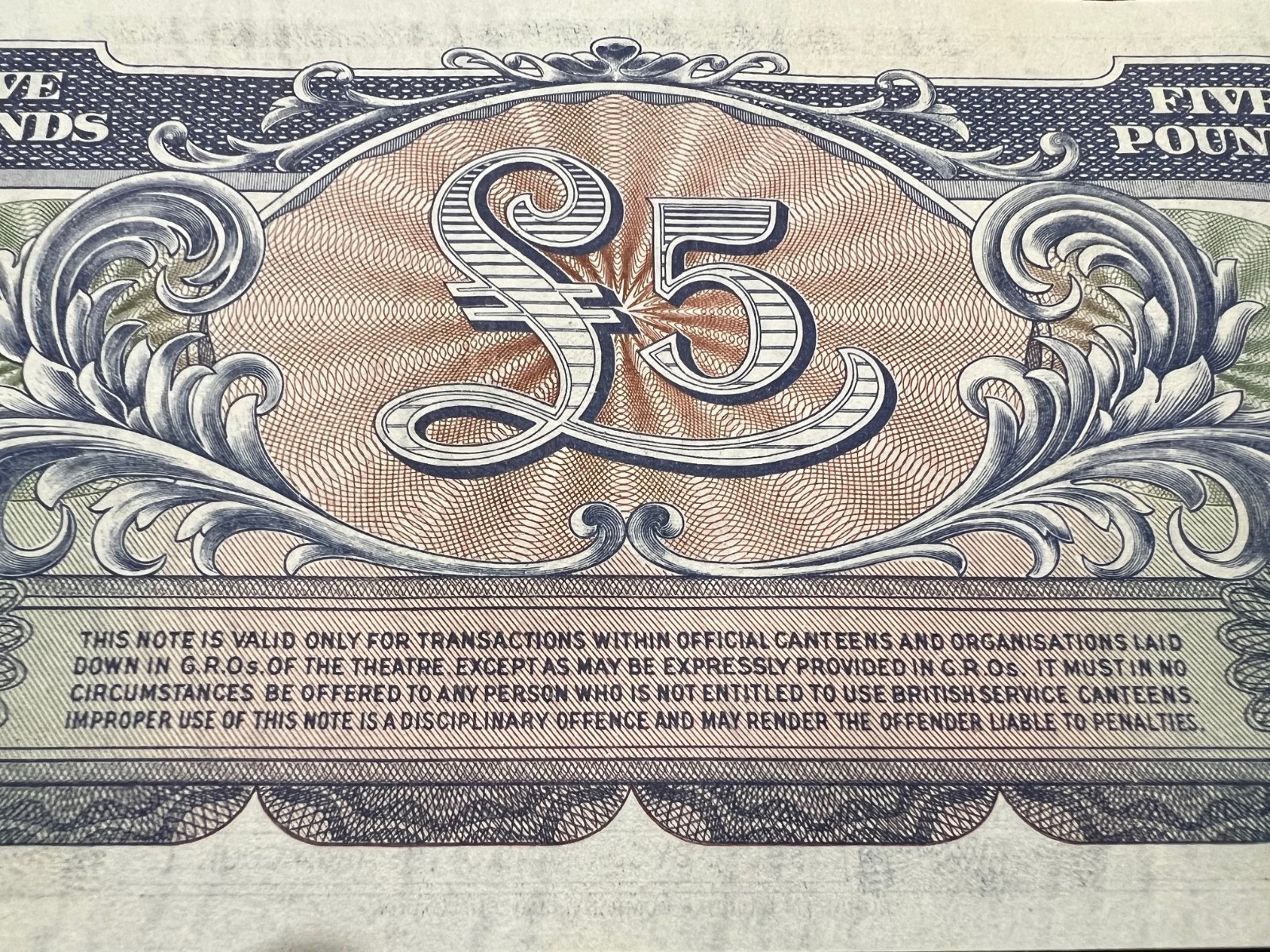 1948 British 5 Pound Armed Forces Banknote Special Voucher WW2 WWII War Money