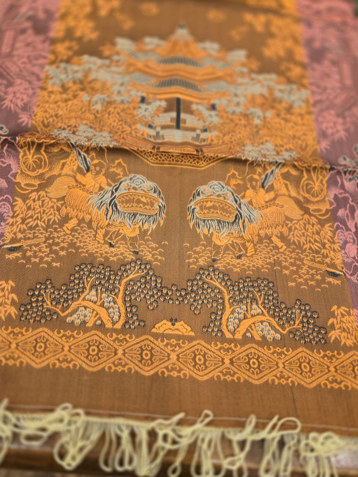 VTG NOS Brocaded Chinese Silk Tapestry Tablecloth 38" x 38" Late 70's-Early 80's