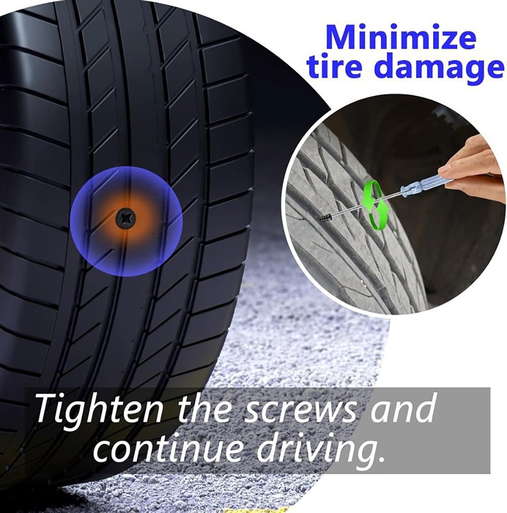 101 Pcs Rubber Tire Nail Repair Kit Screw In Tire Plugs for Car Truck SUV Van