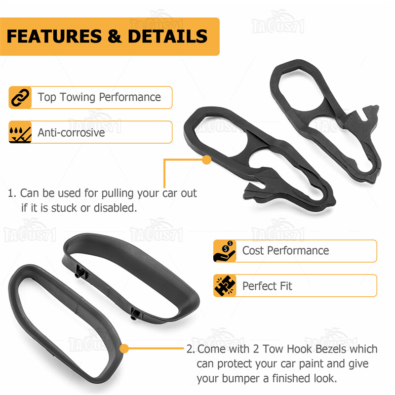 Front LH & RH For 2019-2024 Ram 1500 DT Black Tow Hooks W/ Hardware Heavy Duty
