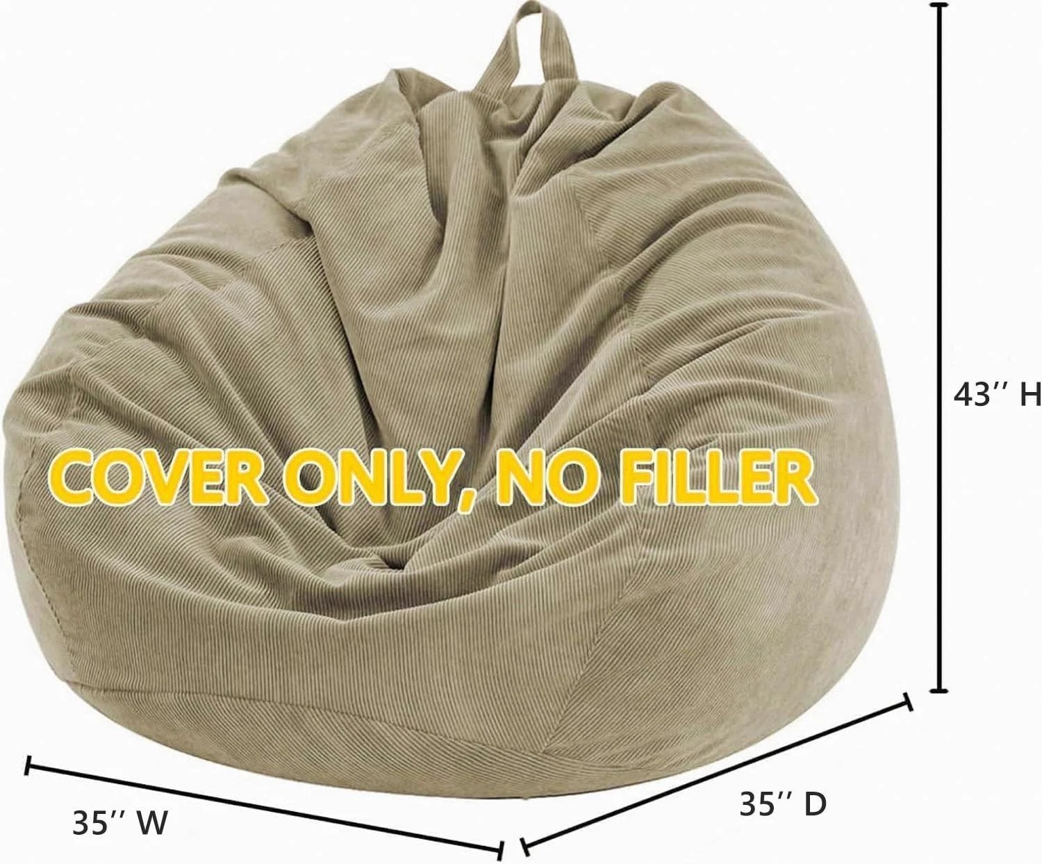 Adjustable Bean Bag Chair Cover 35" - Corduroy for Gaming & Relaxation