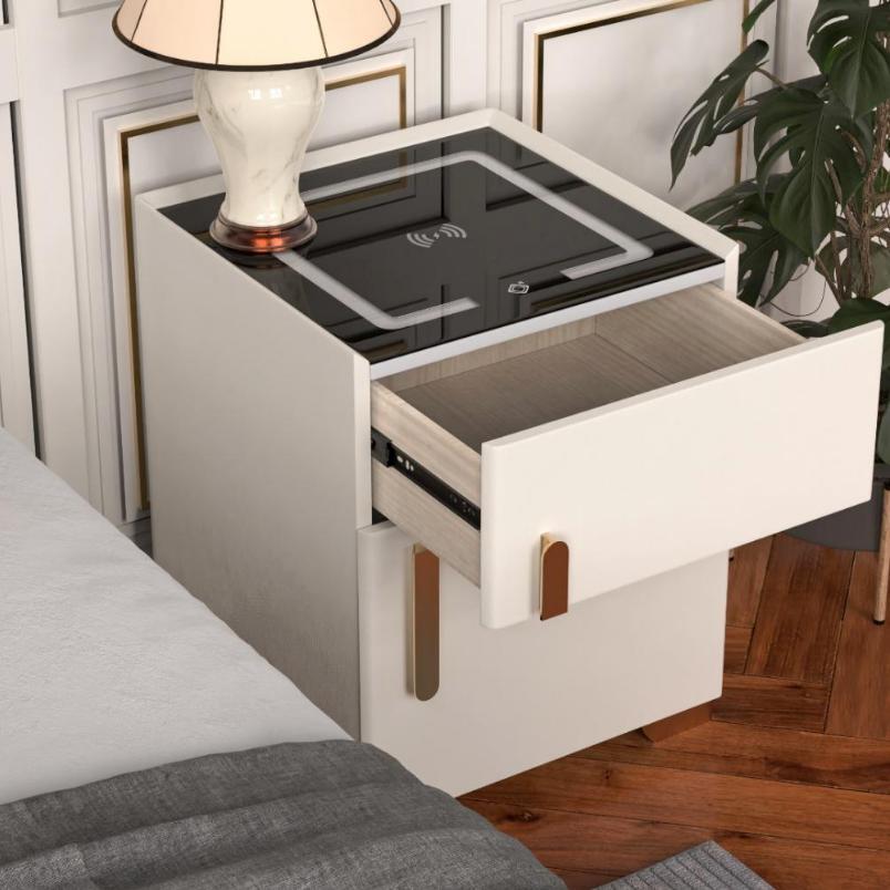 Multifunctional Smart Nightstand Safe Lock Box 3-Color Light Wireless Charging