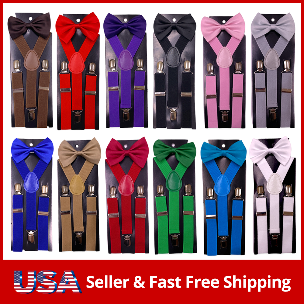 Kids Suspender & Bow Tie Sets for Boys Girls Children Elastic & Adjustable