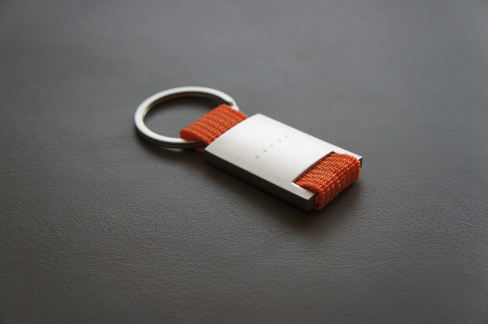 Genuine OEM Volvo Basic Orange Canvas & Silver Stainless Steel Keychain Key Ring