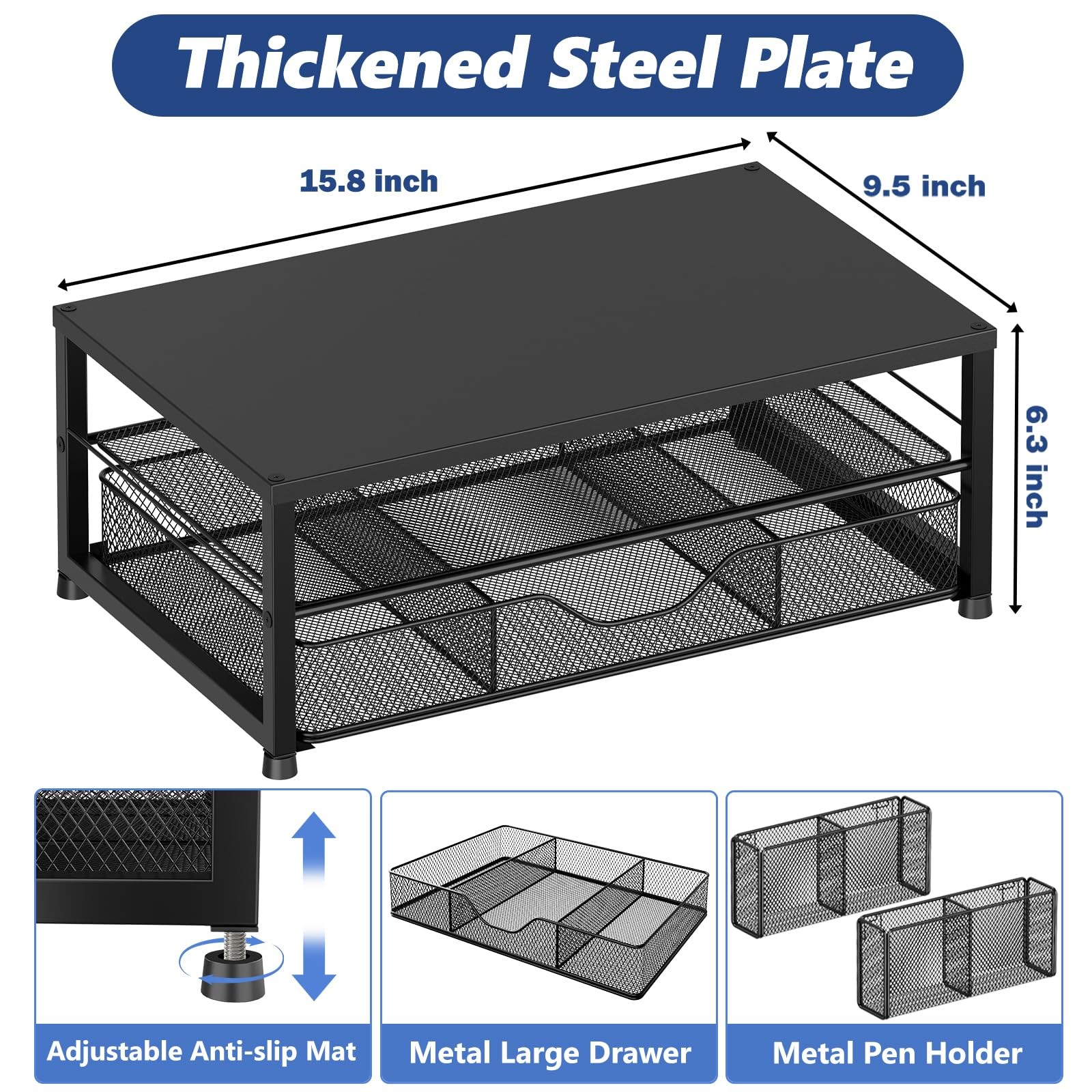 OPNICE Desk Organizer and Accessories, 2-Tier Computer Monitor Black 1-Pack