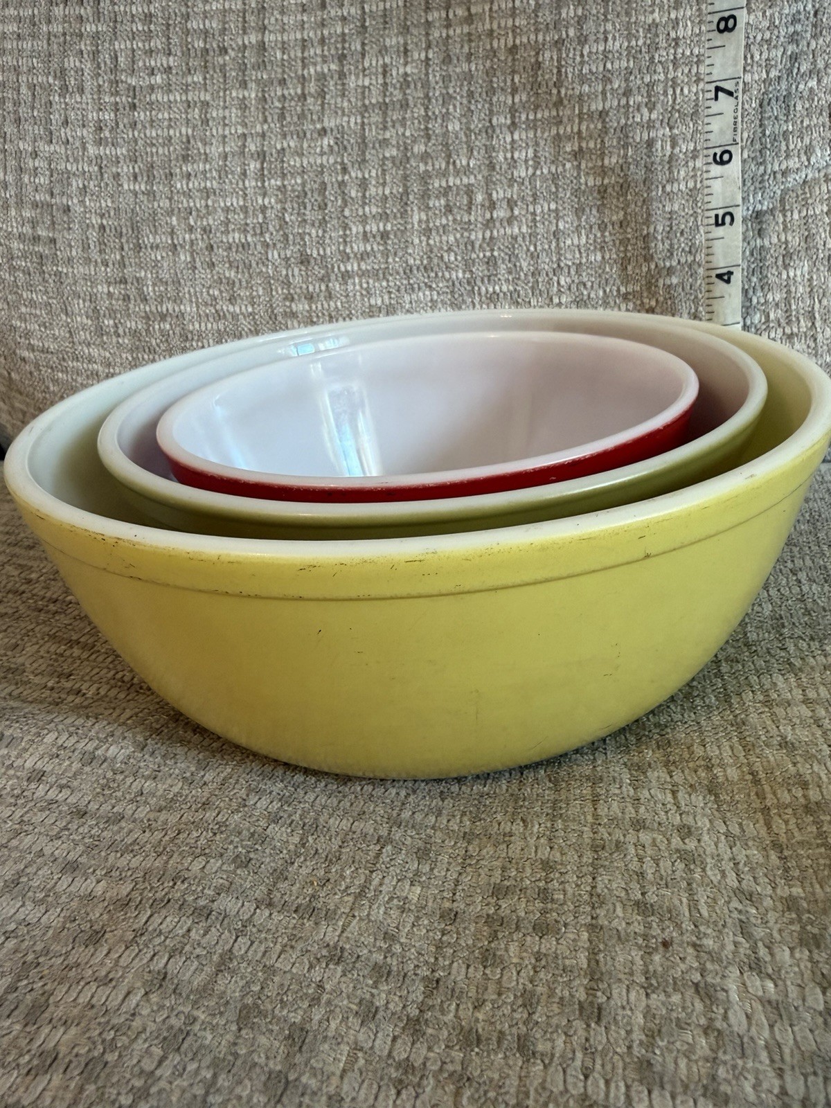 VTG Pyrex Primary Colors Mixing Bowls Set of 3 Yellow 404, Green 403, Red 402