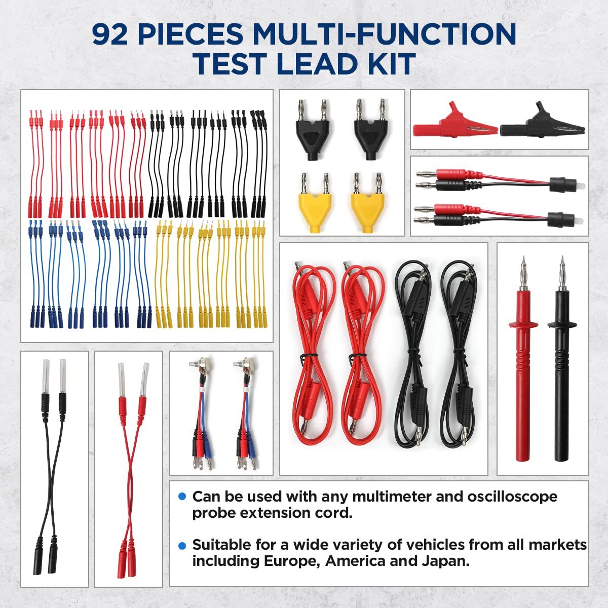 92 in 1 Automotive Back Probe Kit Multimeter Test Leads Alligator Clip Wire Tool