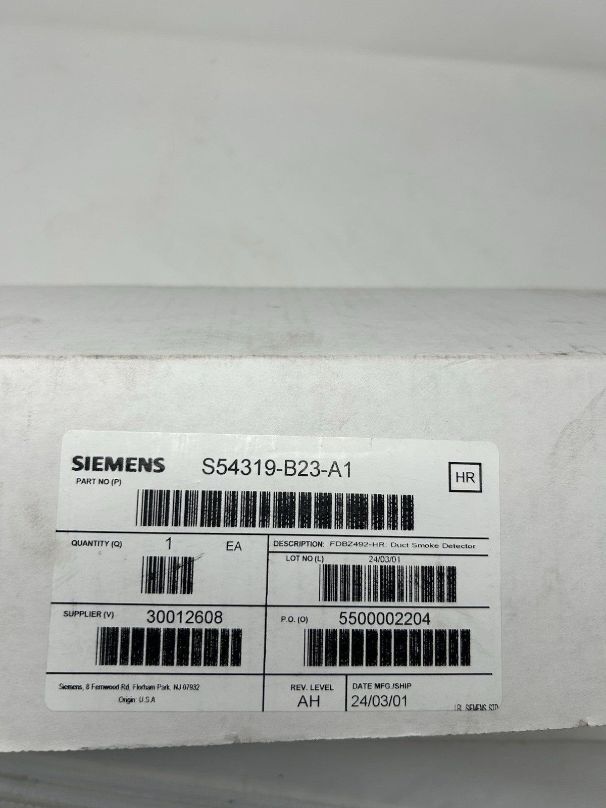 New Siemens FDBZ492-HR Duct Smoke Detector S54319-B23-A1