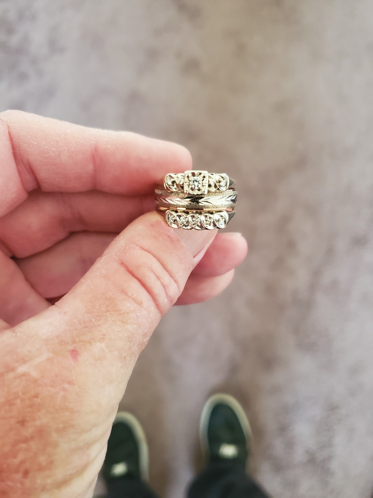 PMS 10k Yellow Gold Diamond Engagement Wedding Ring Set White Stone