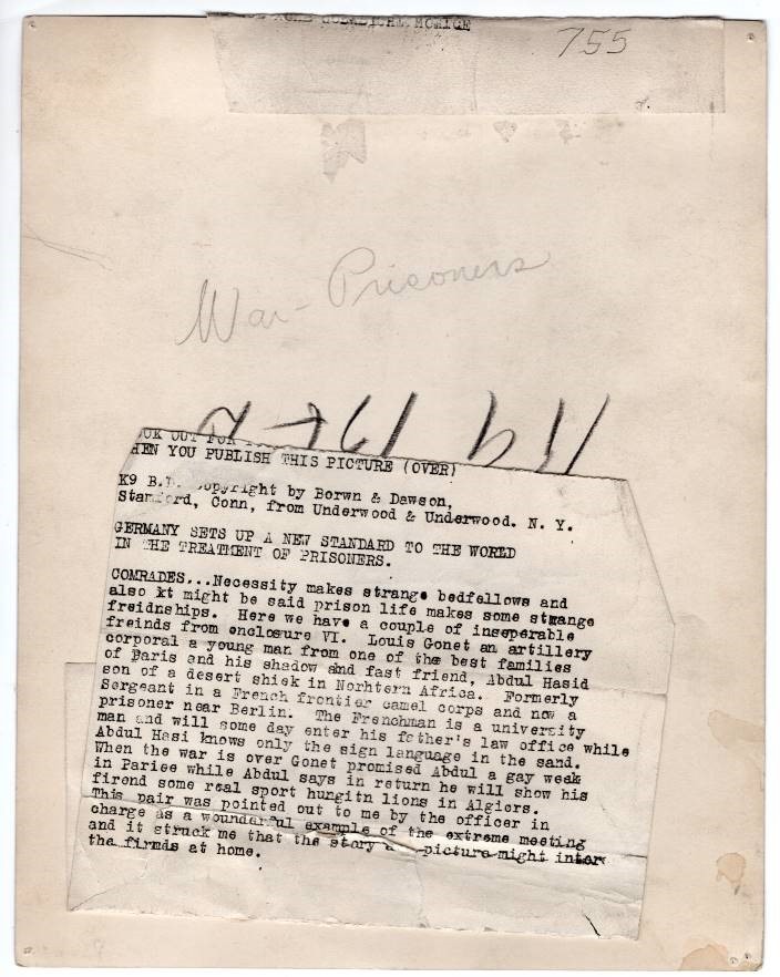 WWI French POWs and Fast Friends Louis Gonet and Abdul Hasid Original News Photo