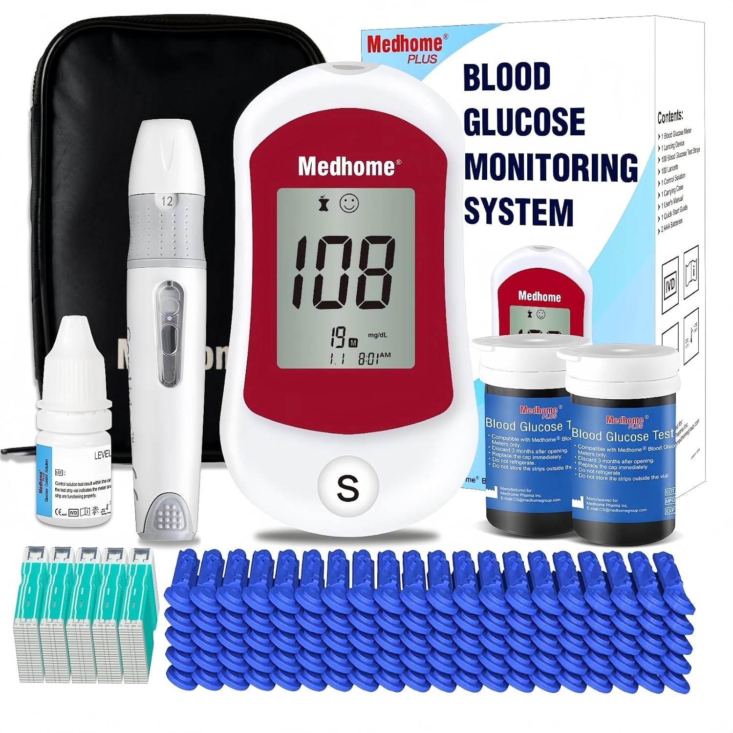 Diabetes Test Kit Blood Sugar Glucose Monitor Meter 206 Pcs Strip Tester Machine