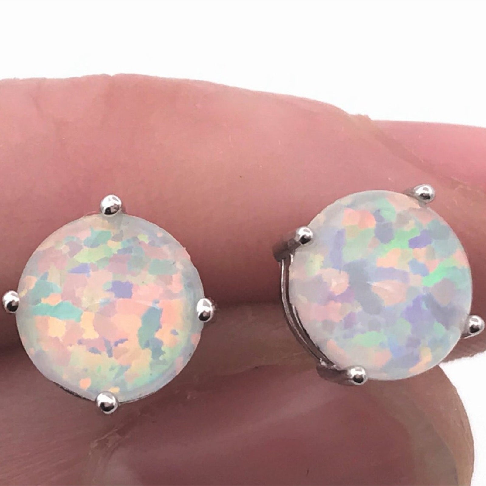 Cute Mini White Fire Opal Earrings Silver Filled For Women