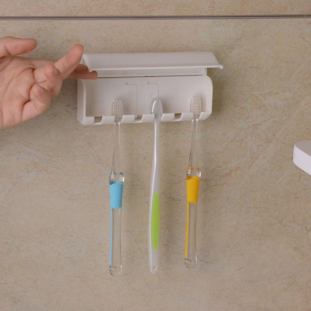 Toothbrush Holder with Cover, Space-Saving Dustproof (Ivory White)