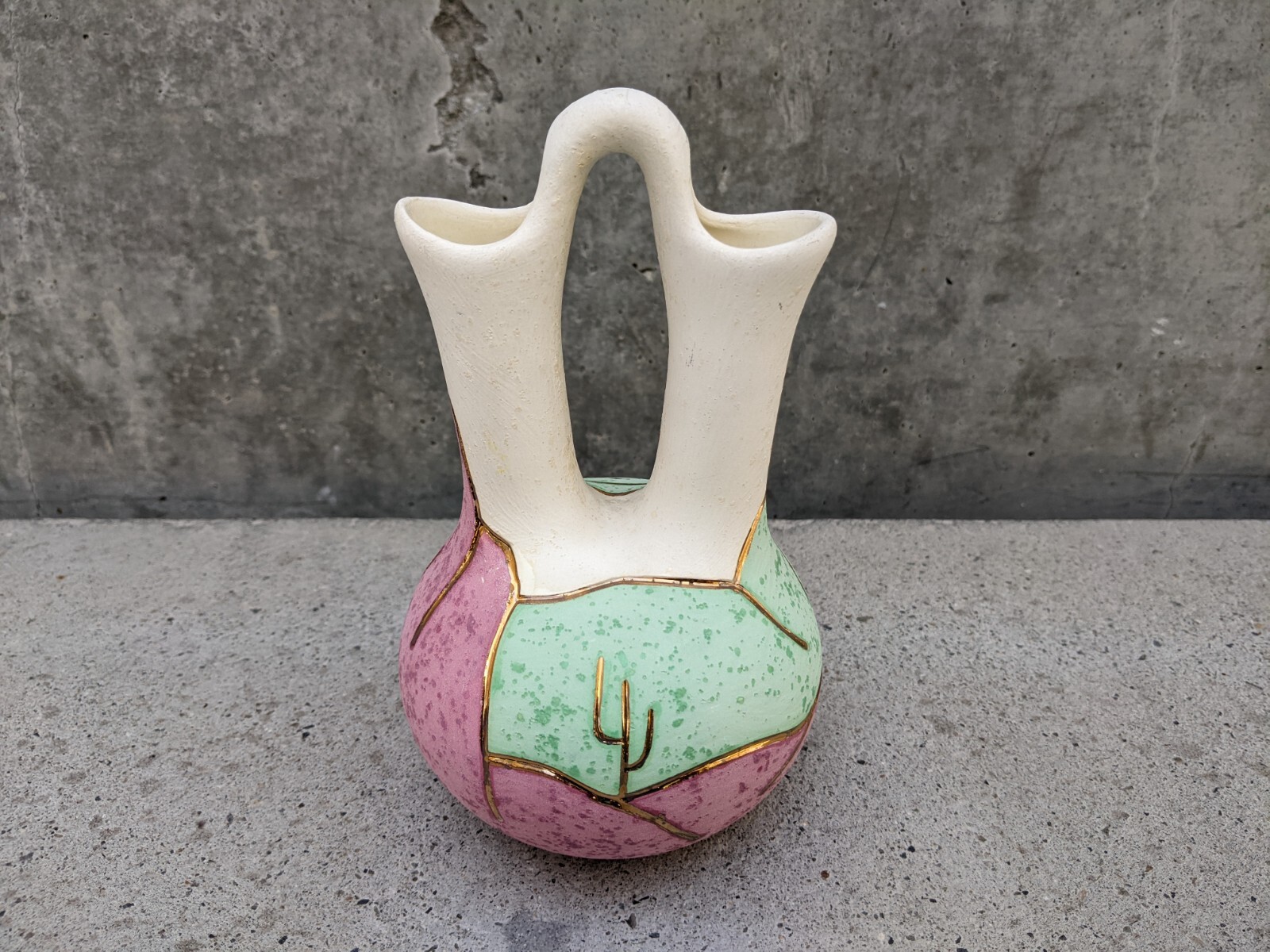 Native American Ceramic Wedding Vase 7“ - Signed by B J Gore San Jon, New Mexico