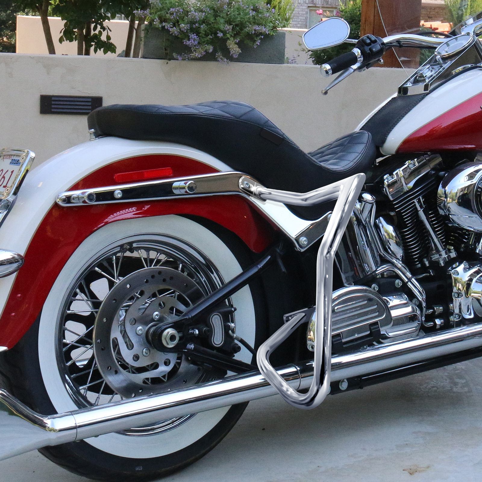 Chrome Rear Crash Bar Saddlebag Guards for Harley Softail Deluxe FLSTN 2005-2017