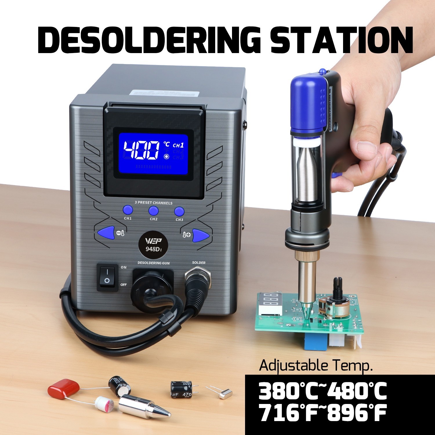 WEP Desoldering Station Digital Suction Tin Gun Vacuum For Micro-layer PCB US