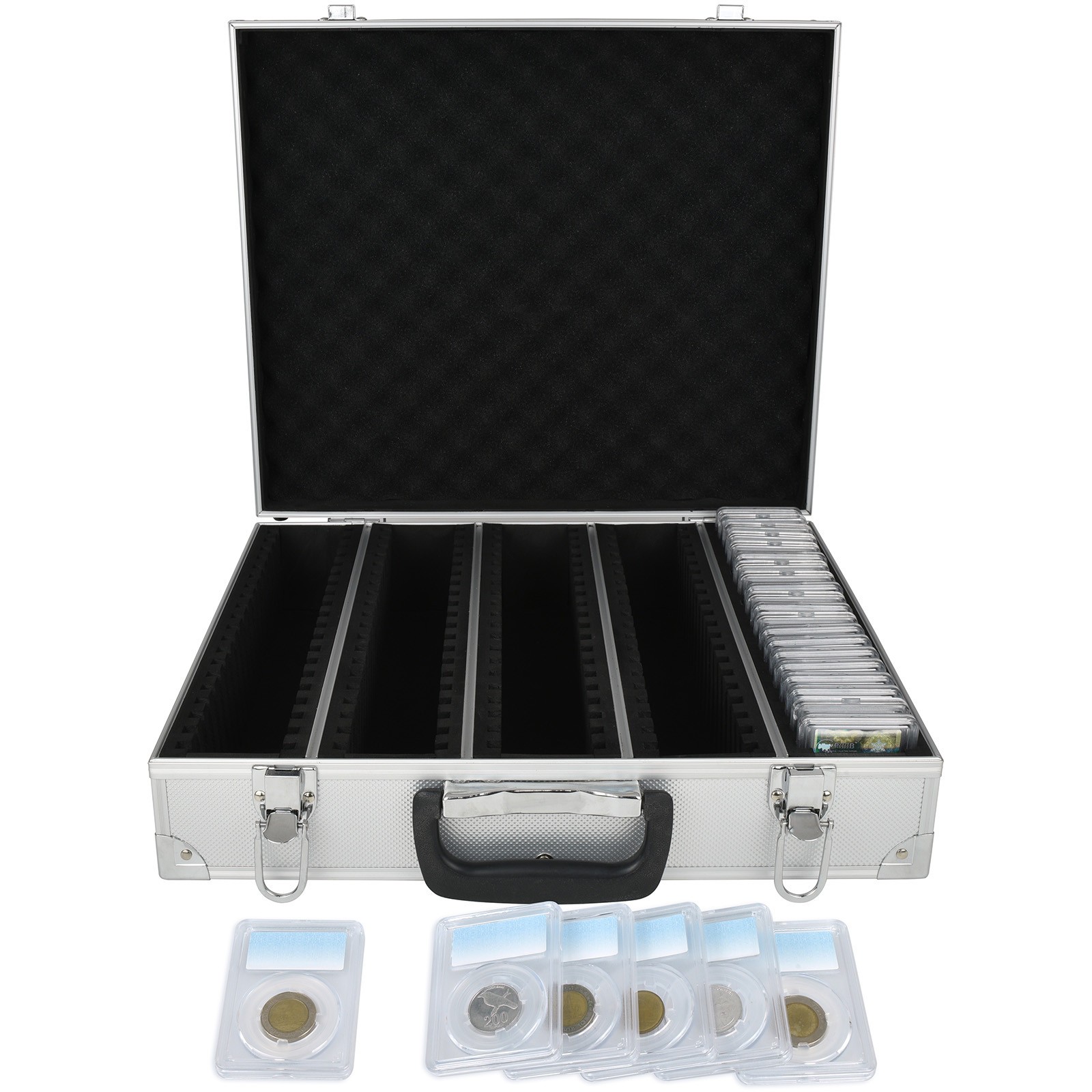 Storage & Display Aluminum Black Box Case Holds 100 PCGS NGC Coin Holders Slabs