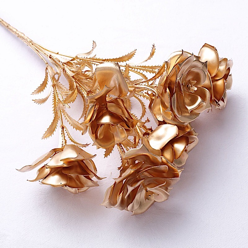 2 Metallic Gold 17 in Artificial Rose FLOWER Bouquets Party Events Decorations