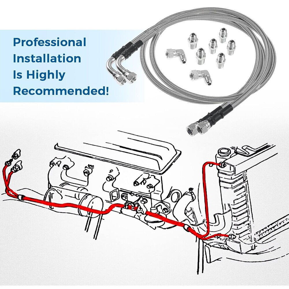 SS Braided Transmission Cooler Hose lines Fittings TH350 700R4 TH400 52" Length
