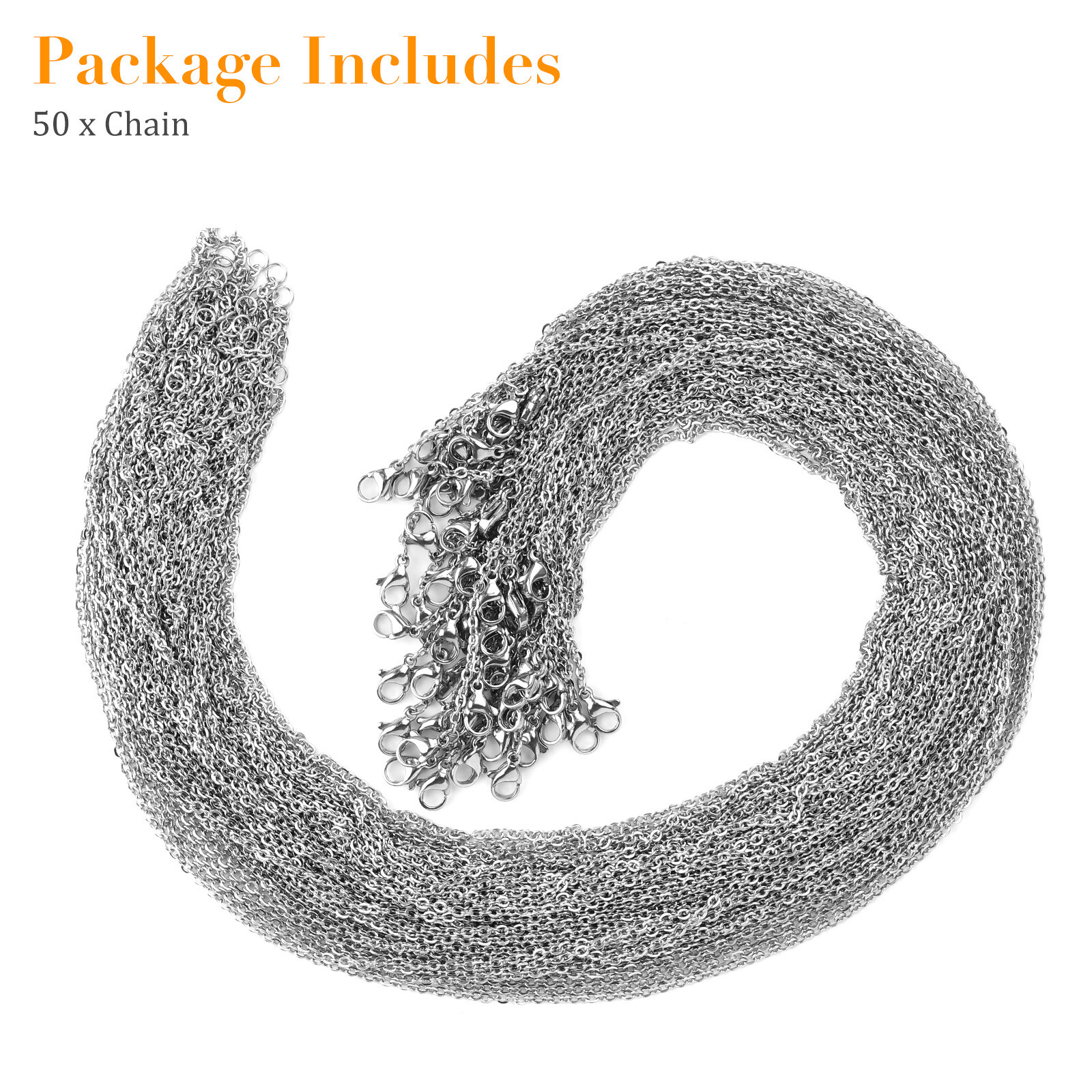 50pcs/lot Stainless Steel Silver Tone Chain Necklace for DIY Jewelry Making Gift