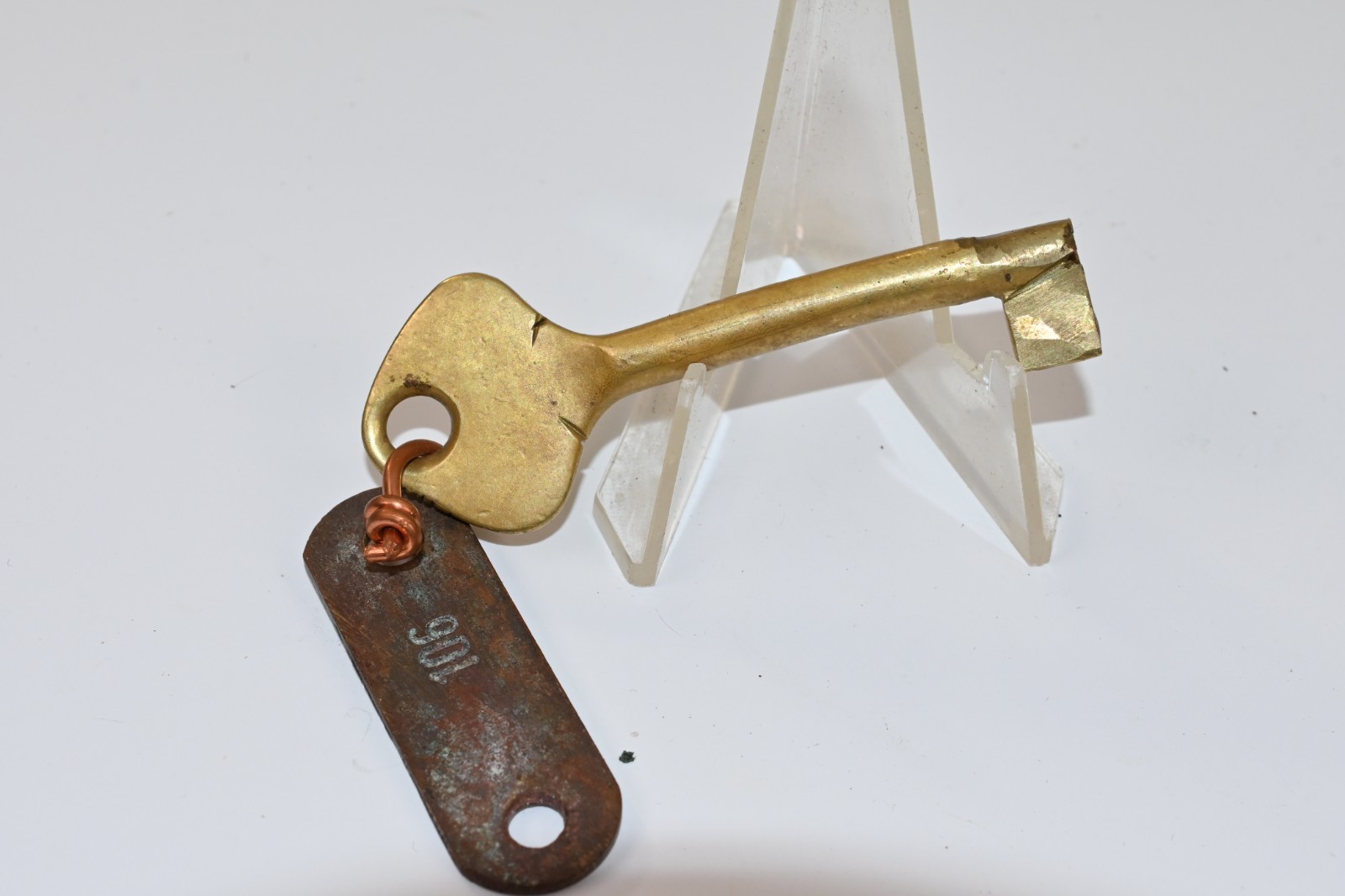 Vintage Brass Skeleton Key w/ “Cadets Stud” Tag Maritime Nautical Collectible