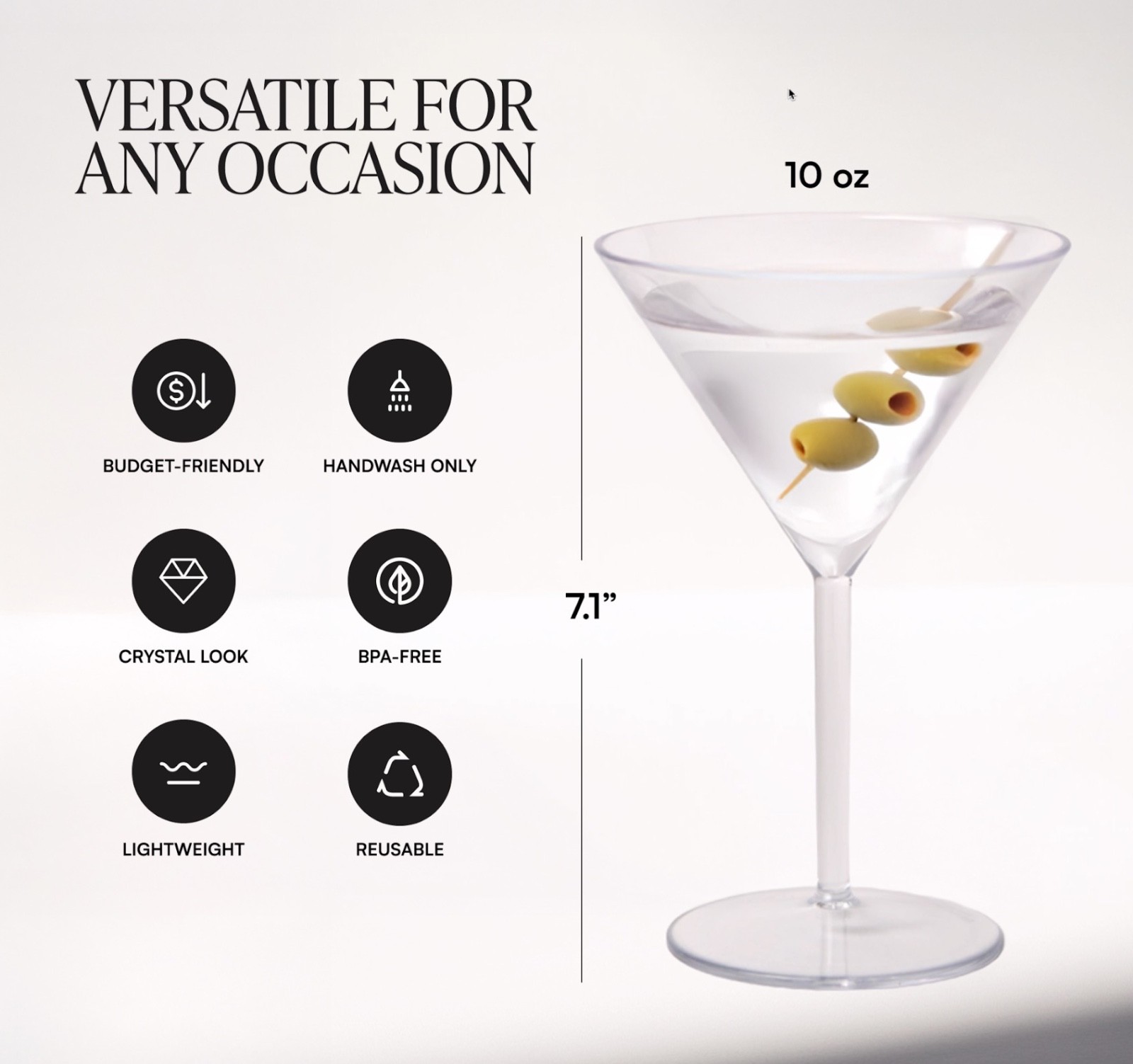 LAURANT Crystal Clear Plastic Martini Glasses 10 oz. oz Set of 6 BPA Free