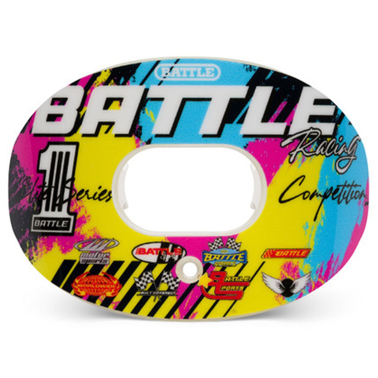 Battle Sports "Racing" Oxygen Football Mouthguard - Pink/Yellow/Blue