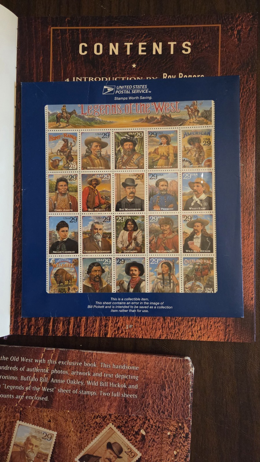 United States Sc# 2870 Legends of the West Recalled Error Sheet Mint MNH + BOOK