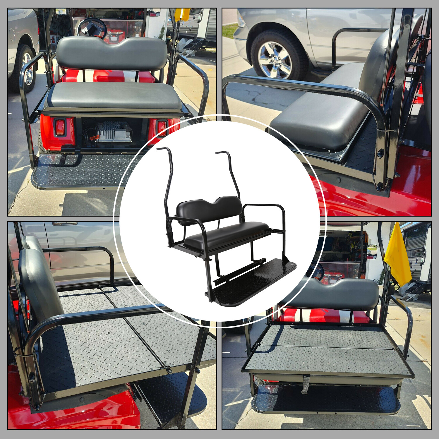 Rear Flip Seat Kit Back seat For 2000-2013 Club Car DS Golf Cart Folding Black