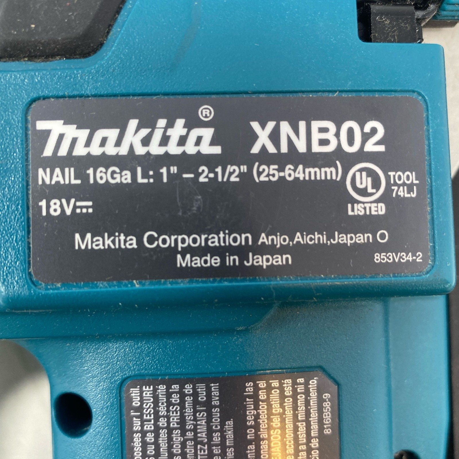 Makita 18V LXT 16Ga Straight Finish Nailer XNB02Z 2-1/2in Teal/Black
