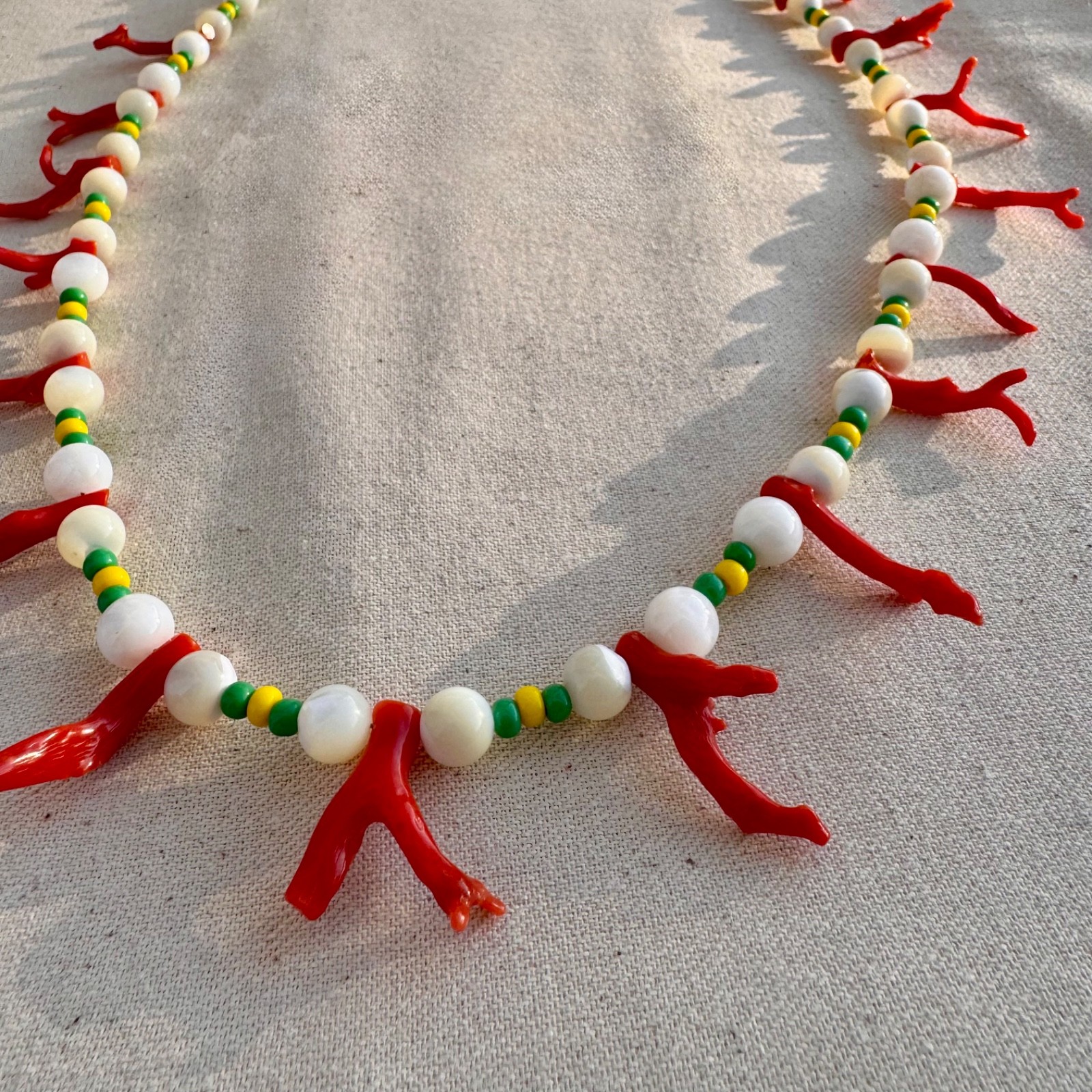 Yoruba Beaded Necklace Apetebi Ifa Orunmila Coral and Nacar Orisha