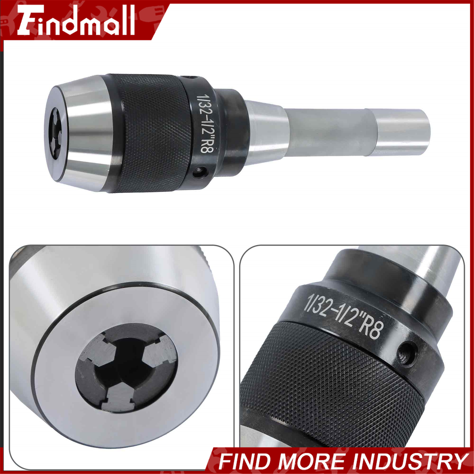 Findmall High Precision Keyless 1/32" - 1/2" Drill Chuck with R8 Integral Shank